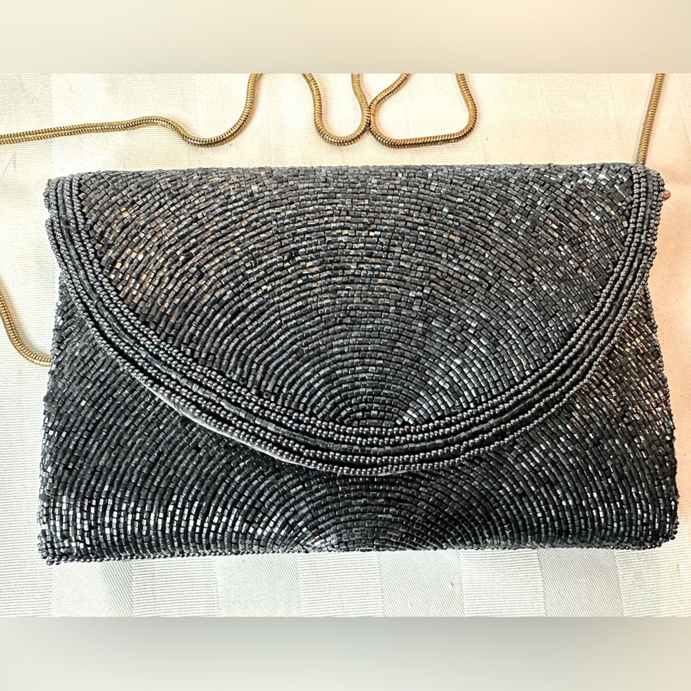Vintage navy beaded clutch
